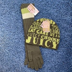 Juicy Couture green knit hat & mittens